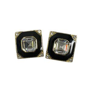 Trifari Black and Gold Square Earrings